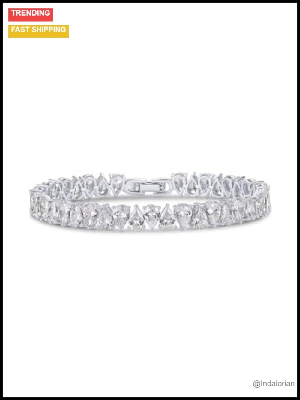 14K Gold Plated Tennis Bracelet Pear CZ Bridal 6.5"